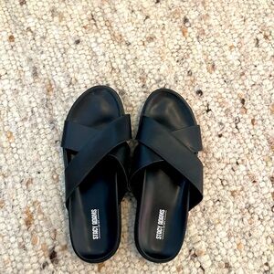 Men’s Black Leather-Look Slide Sandals - Size 10 - Stacy Adams